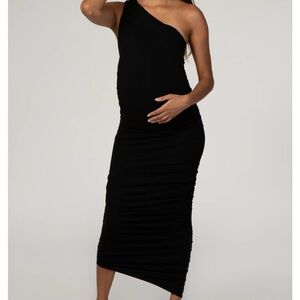 PinkBlush Black Ruched One Shoulder Maternity Dress Size Large